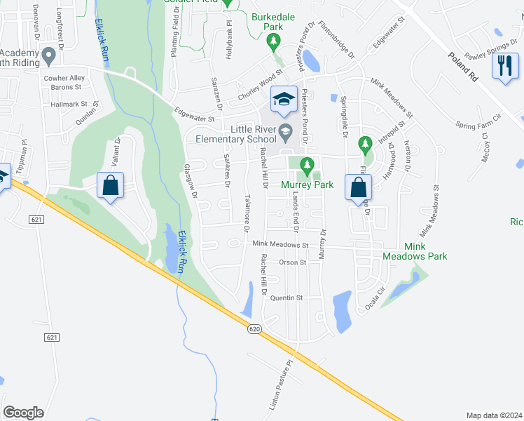 map of restaurants, bars, coffee shops, grocery stores, and more near 26061 Rachel Hill Drive in Chantilly