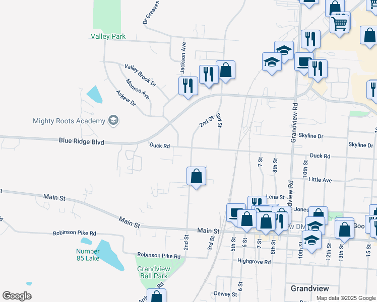 map of restaurants, bars, coffee shops, grocery stores, and more near 12700 2nd Street in Grandview