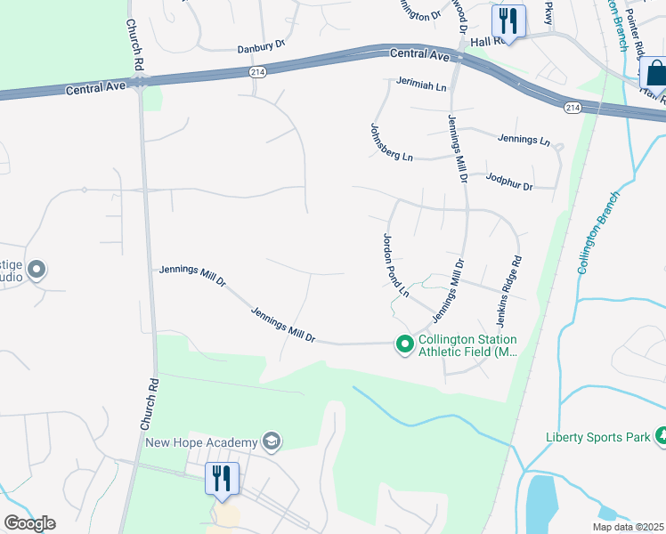 map of restaurants, bars, coffee shops, grocery stores, and more near 14802 Bowie Farm Court in Bowie