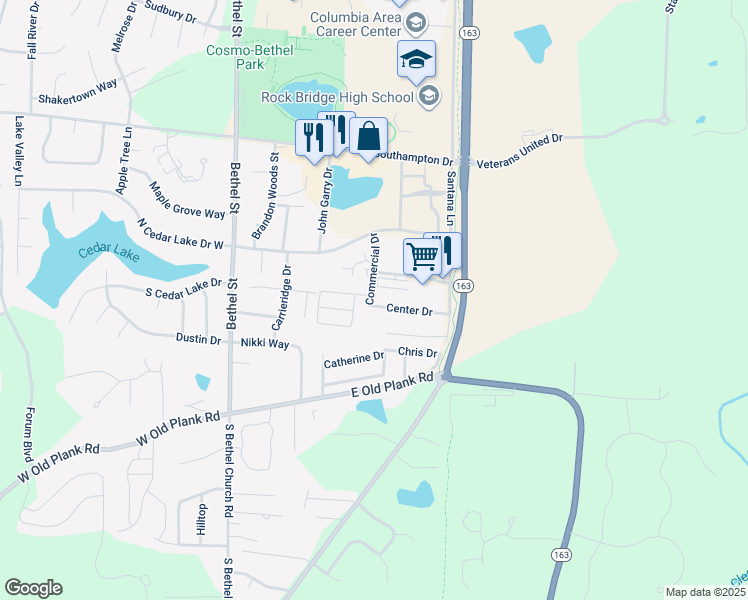 map of restaurants, bars, coffee shops, grocery stores, and more near 5149 Commercial Drive in Columbia