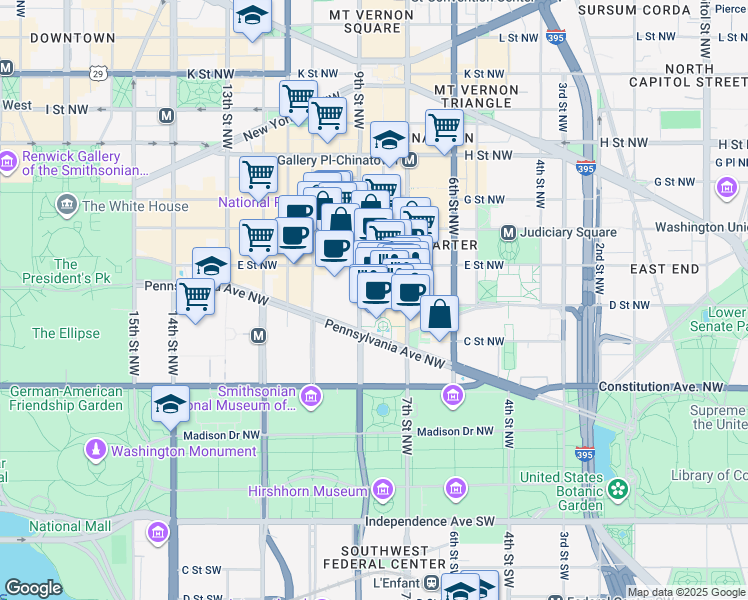 map of restaurants, bars, coffee shops, grocery stores, and more near 400 8th Street Northwest in Washington
