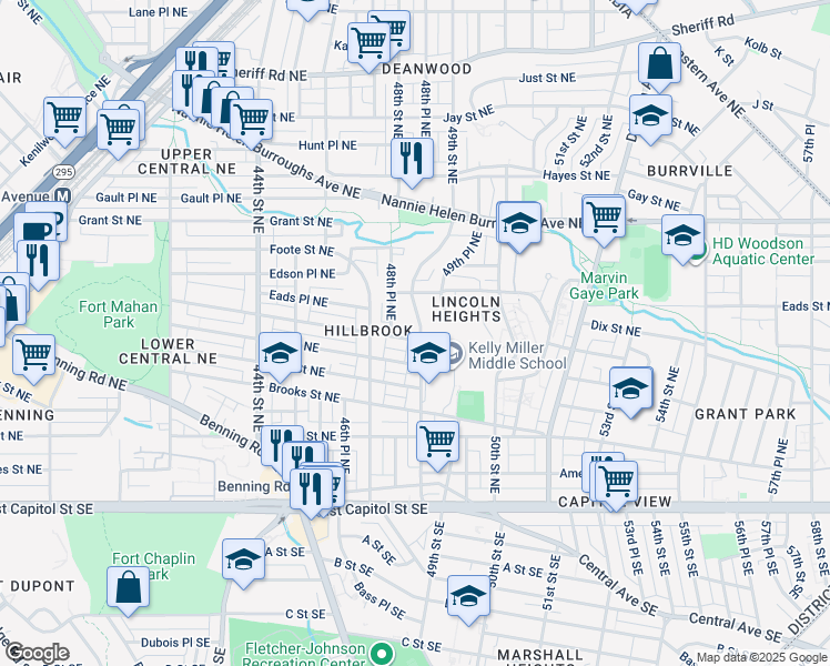 map of restaurants, bars, coffee shops, grocery stores, and more near 4824 Eads Street Northeast in Washington