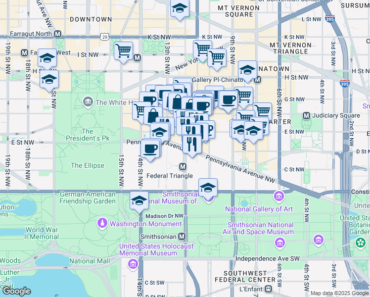 map of restaurants, bars, coffee shops, grocery stores, and more near 101 Independence Avenue Southeast in Washington
