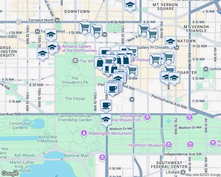 map of restaurants, bars, coffee shops, grocery stores, and more near 101 Independence Avenue Southeast in Washington