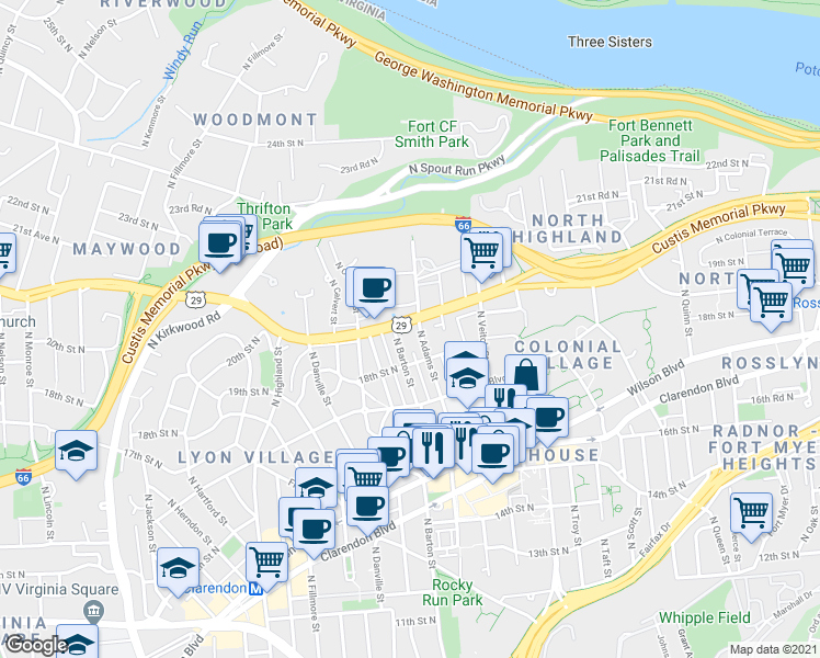 map of restaurants, bars, coffee shops, grocery stores, and more near 101 Independence Avenue Southeast in Washington