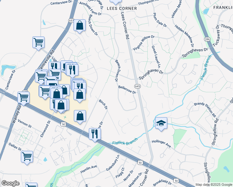 map of restaurants, bars, coffee shops, grocery stores, and more near 3812 Beech Down Dr in Chantilly