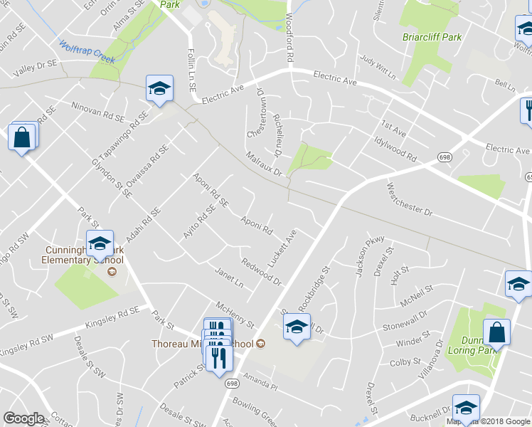 map of restaurants, bars, coffee shops, grocery stores, and more near 2332 Augustus Court in Vienna