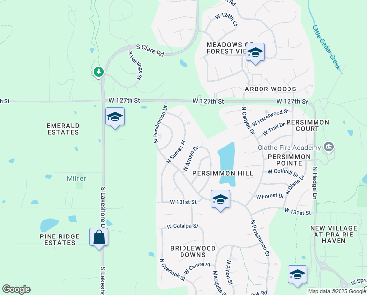 map of restaurants, bars, coffee shops, grocery stores, and more near 918 North Sumac Street in Olathe