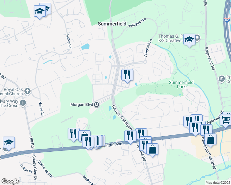 map of restaurants, bars, coffee shops, grocery stores, and more near 401 Garrett A Morgan Boulevard in Greater Landover