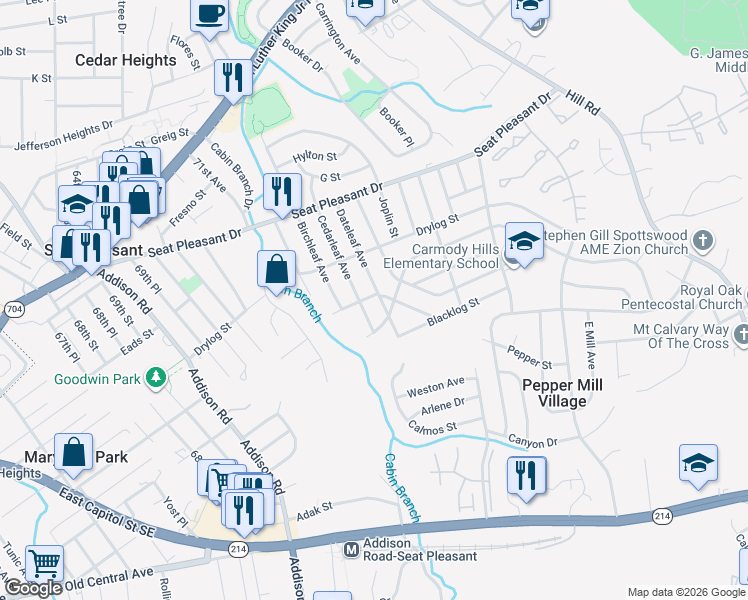 map of restaurants, bars, coffee shops, grocery stores, and more near 310 Dateleaf Avenue in Capitol Heights