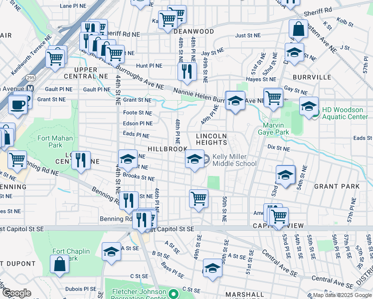 map of restaurants, bars, coffee shops, grocery stores, and more near 4816 Eads Street Northeast in Washington