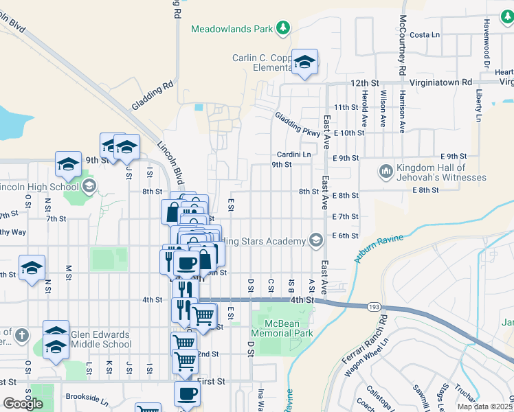 map of restaurants, bars, coffee shops, grocery stores, and more near 743 D St in Lincoln