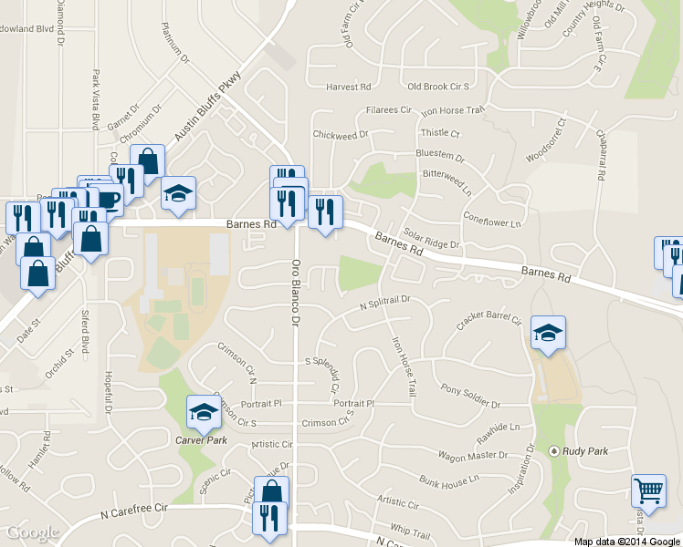 map of restaurants, bars, coffee shops, grocery stores, and more near 4363 Susie View in Colorado Springs