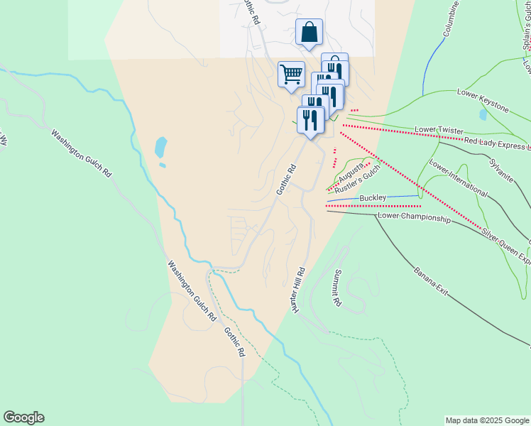 map of restaurants, bars, coffee shops, grocery stores, and more near 9 Castle Road in Crested Butte