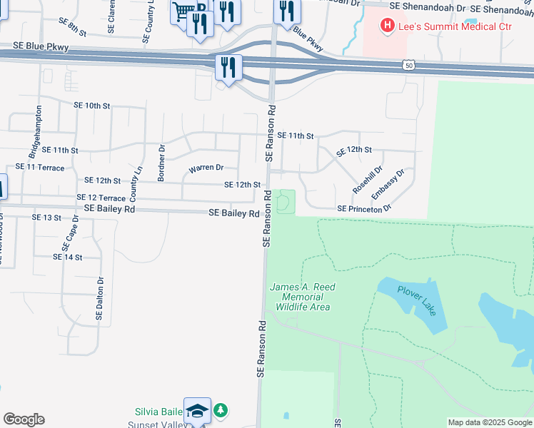 map of restaurants, bars, coffee shops, grocery stores, and more near in Lee's Summit