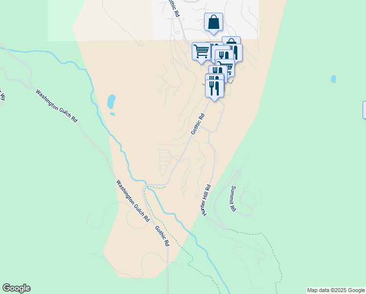 map of restaurants, bars, coffee shops, grocery stores, and more near 9 Castle Road in Crested Butte