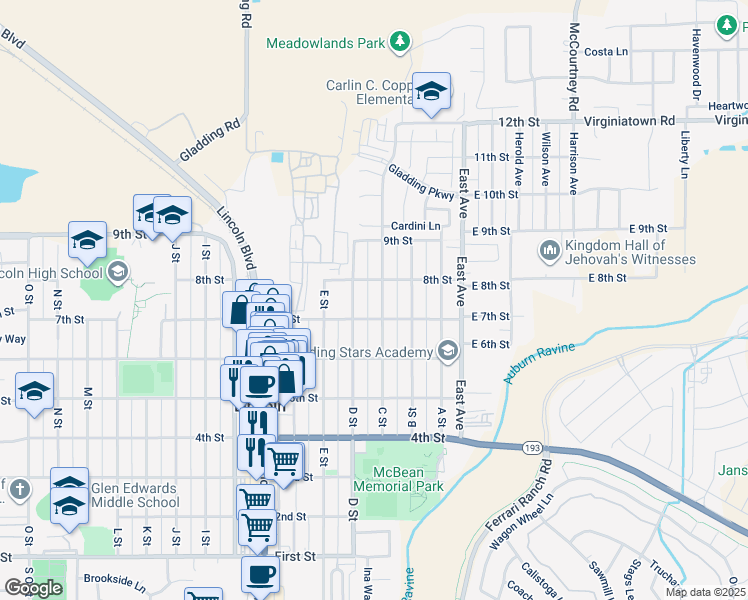 map of restaurants, bars, coffee shops, grocery stores, and more near 743 D Street in Lincoln