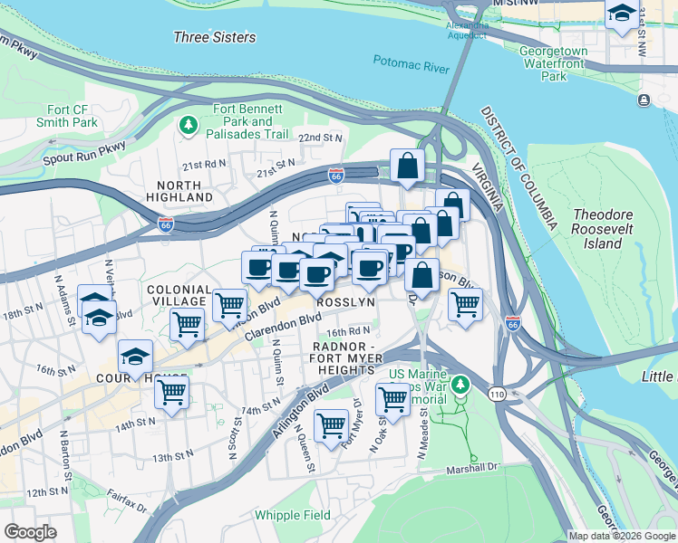 map of restaurants, bars, coffee shops, grocery stores, and more near 101 Independence Avenue Southeast in Washington