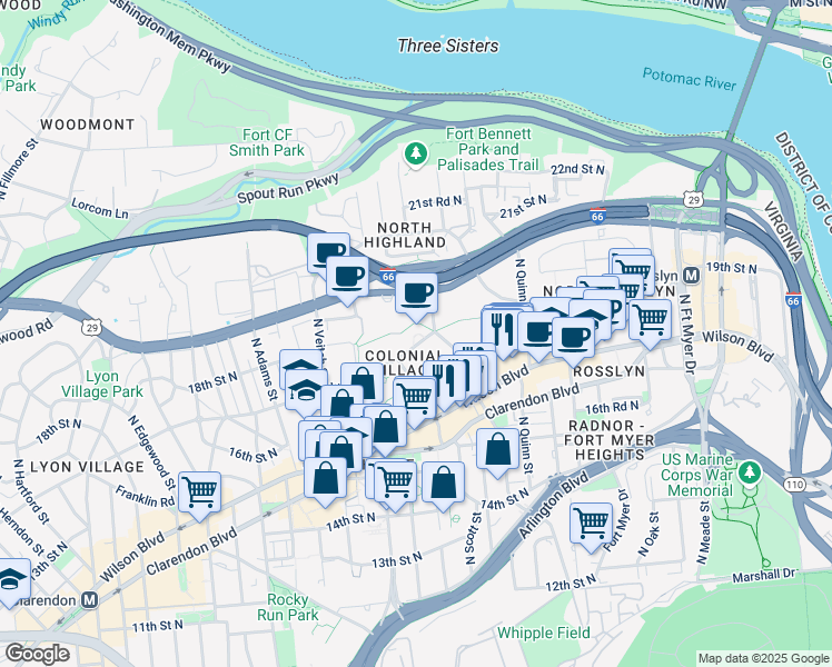 map of restaurants, bars, coffee shops, grocery stores, and more near 101 Independence Avenue Southeast in Washington