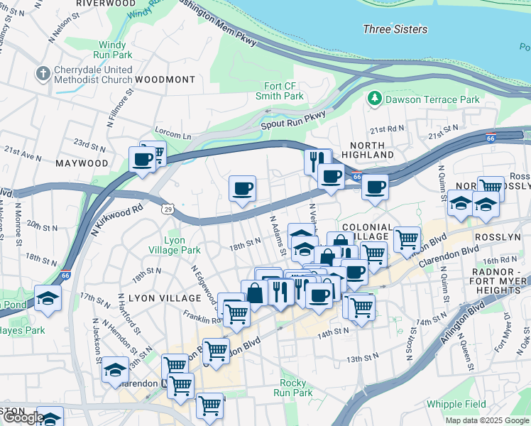 map of restaurants, bars, coffee shops, grocery stores, and more near 101 Independence Avenue Southeast in Washington