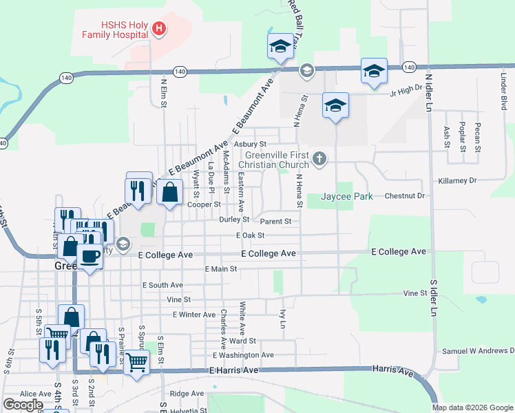 map of restaurants, bars, coffee shops, grocery stores, and more near 803 Durley Street in Greenville