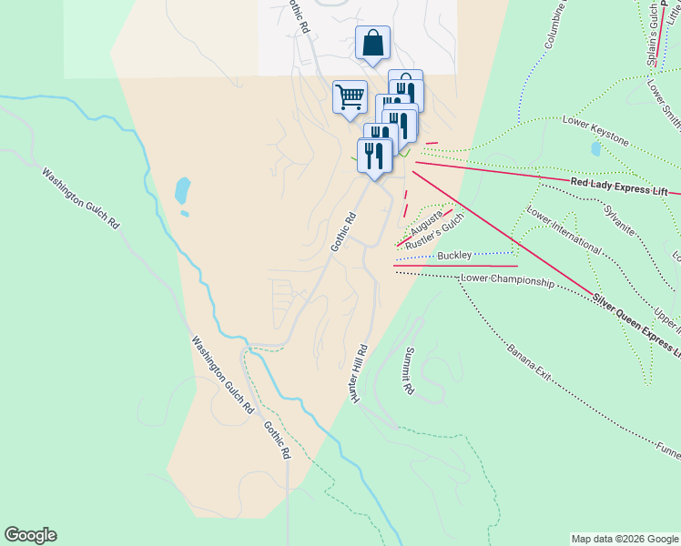 map of restaurants, bars, coffee shops, grocery stores, and more near 14 Castle Road in Crested Butte