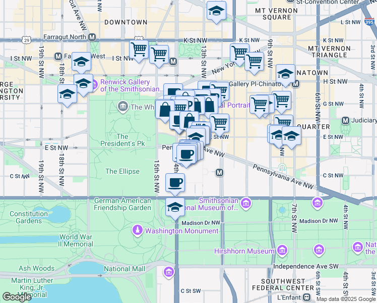 map of restaurants, bars, coffee shops, grocery stores, and more near 1350 13 1/2 Street Northwest in Washington