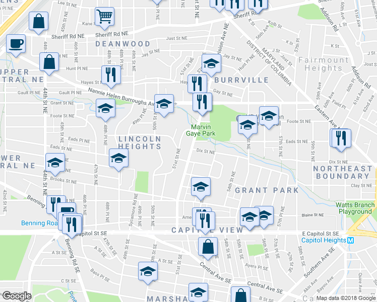 map of restaurants, bars, coffee shops, grocery stores, and more near 318 Division Avenue Northeast in Washington