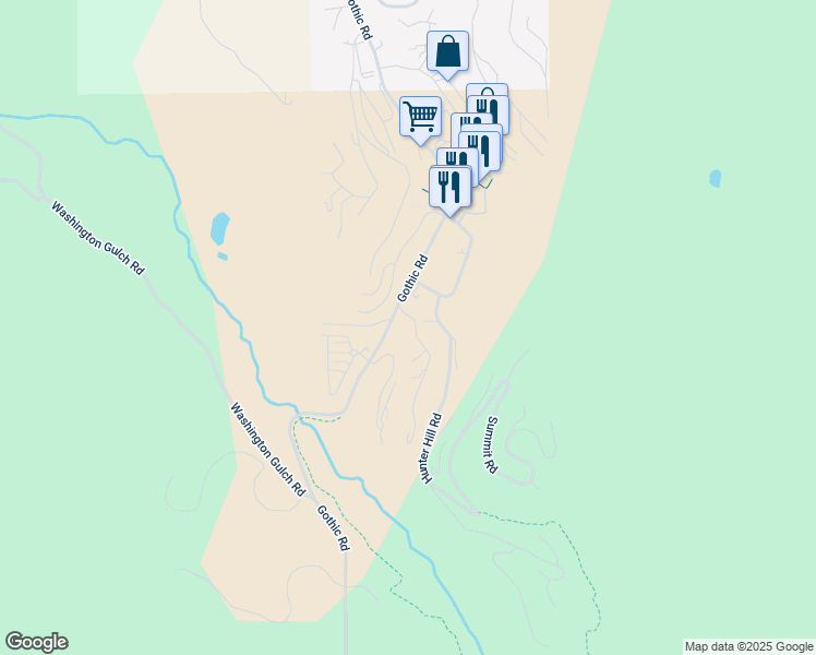 map of restaurants, bars, coffee shops, grocery stores, and more near 9 Castle Road in Crested Butte