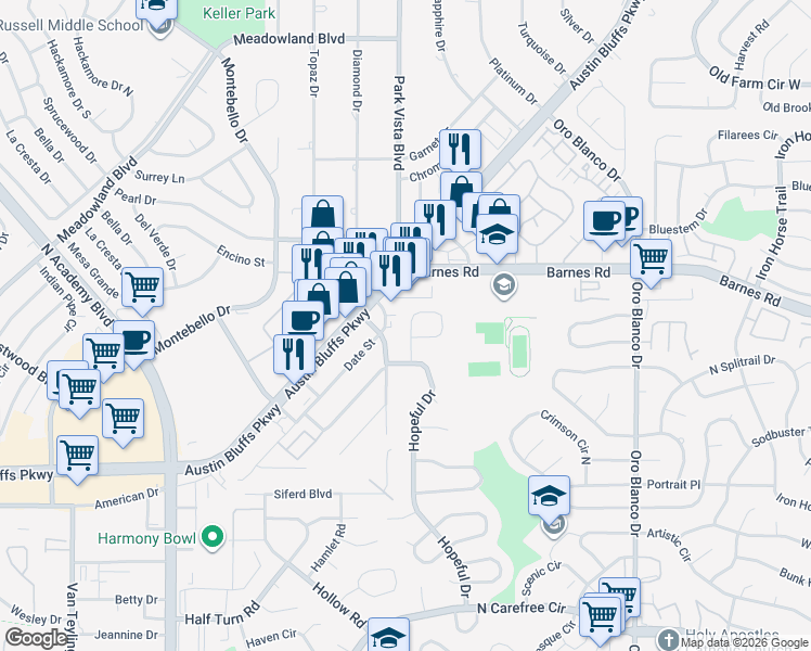 map of restaurants, bars, coffee shops, grocery stores, and more near 4421 Siferd Boulevard in Colorado Springs