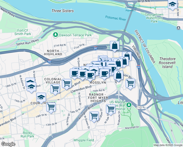map of restaurants, bars, coffee shops, grocery stores, and more near 101 Independence Avenue Southeast in Washington
