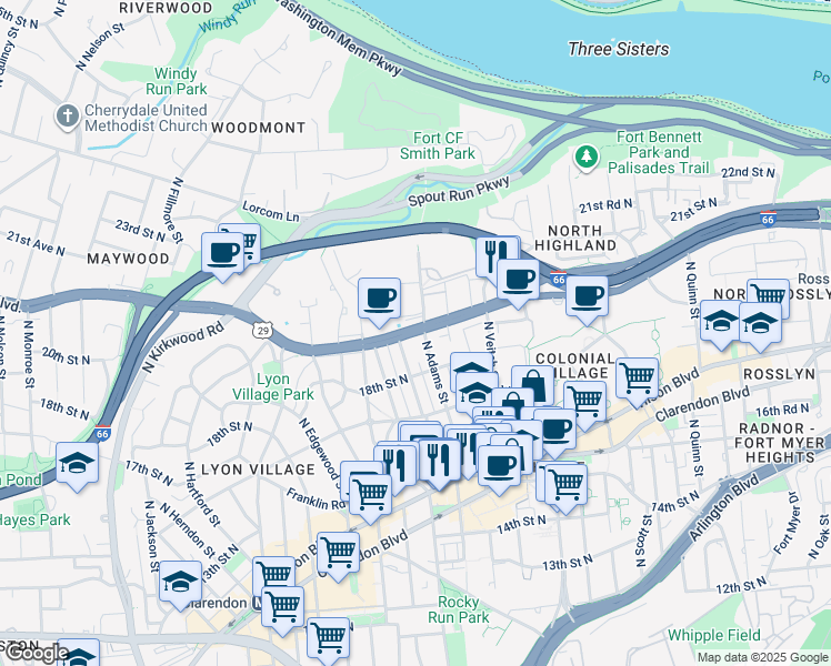 map of restaurants, bars, coffee shops, grocery stores, and more near 101 Independence Avenue Southeast in Washington
