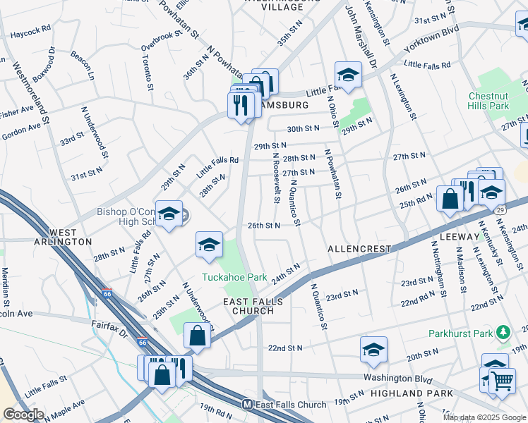 map of restaurants, bars, coffee shops, grocery stores, and more near 2615 North Rockingham Street in Arlington
