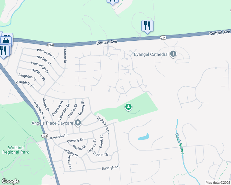 map of restaurants, bars, coffee shops, grocery stores, and more near 13802 New Acadia Lane in Upper Marlboro