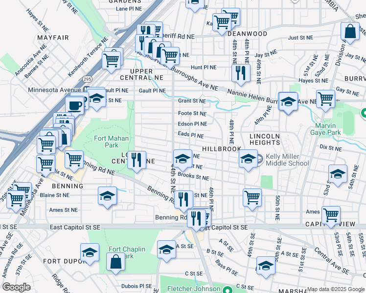 map of restaurants, bars, coffee shops, grocery stores, and more near 4407 Eads Street Northeast in Washington