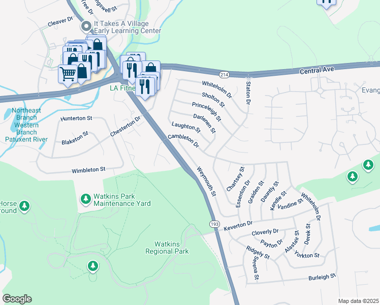 map of restaurants, bars, coffee shops, grocery stores, and more near 112 Weymouth Street in Upper Marlboro