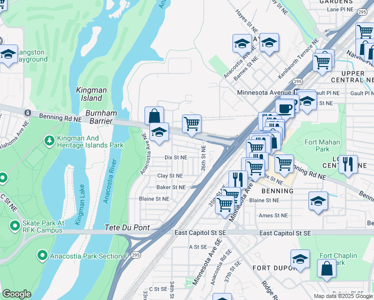 map of restaurants, bars, coffee shops, grocery stores, and more near 101 Independence Avenue Southeast in Washington