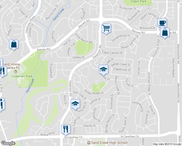 map of restaurants, bars, coffee shops, grocery stores, and more near 7144 Ash Creek Heights in Colorado Springs