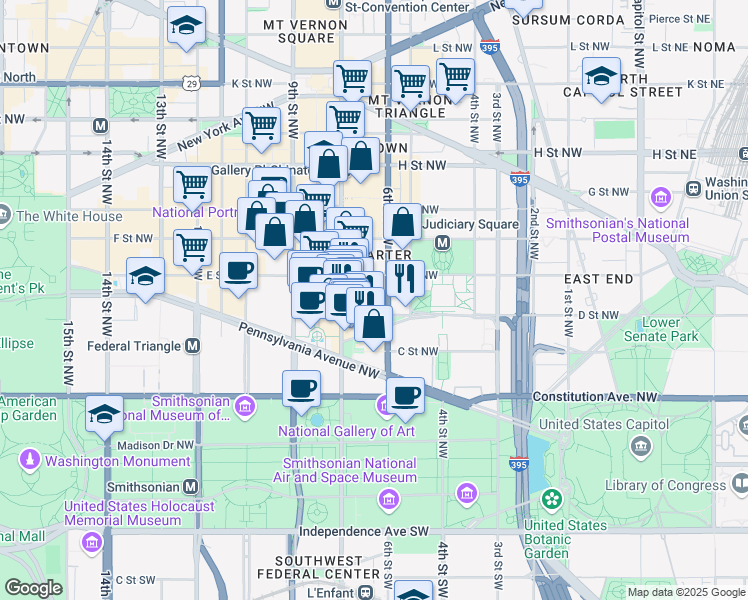 map of restaurants, bars, coffee shops, grocery stores, and more near 101 Independence Avenue Southeast in Washington