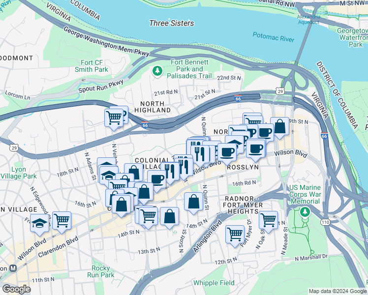 map of restaurants, bars, coffee shops, grocery stores, and more near 101 Independence Avenue Southeast in Washington