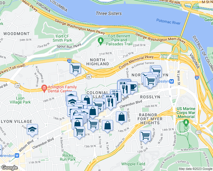 map of restaurants, bars, coffee shops, grocery stores, and more near 101 Independence Avenue Southeast in Washington