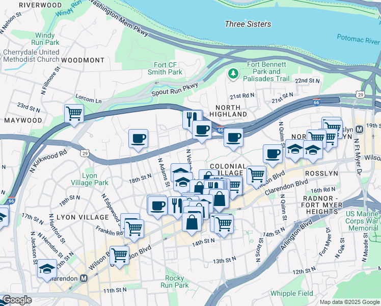 map of restaurants, bars, coffee shops, grocery stores, and more near 101 Independence Avenue Southeast in Washington