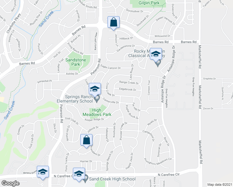 map of restaurants, bars, coffee shops, grocery stores, and more near 4401 Crow Creek Drive in Colorado Springs