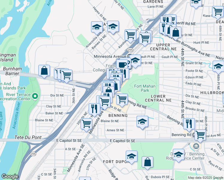 map of restaurants, bars, coffee shops, grocery stores, and more near 4000 Minnesota Avenue Northeast in Washington