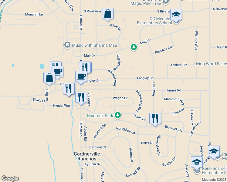 map of restaurants, bars, coffee shops, grocery stores, and more near 784 Wagon Drive in Gardnerville