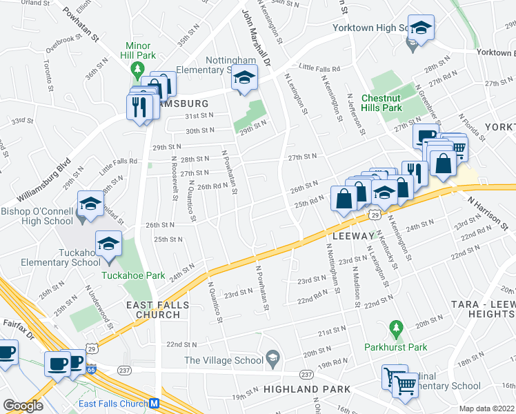 map of restaurants, bars, coffee shops, grocery stores, and more near 6072 26th Street North in Arlington