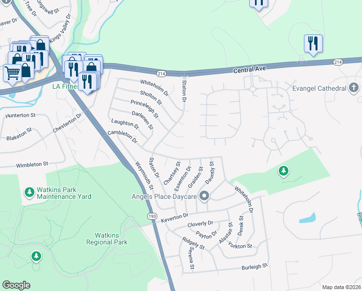 map of restaurants, bars, coffee shops, grocery stores, and more near 12812 Staton Court in Upper Marlboro