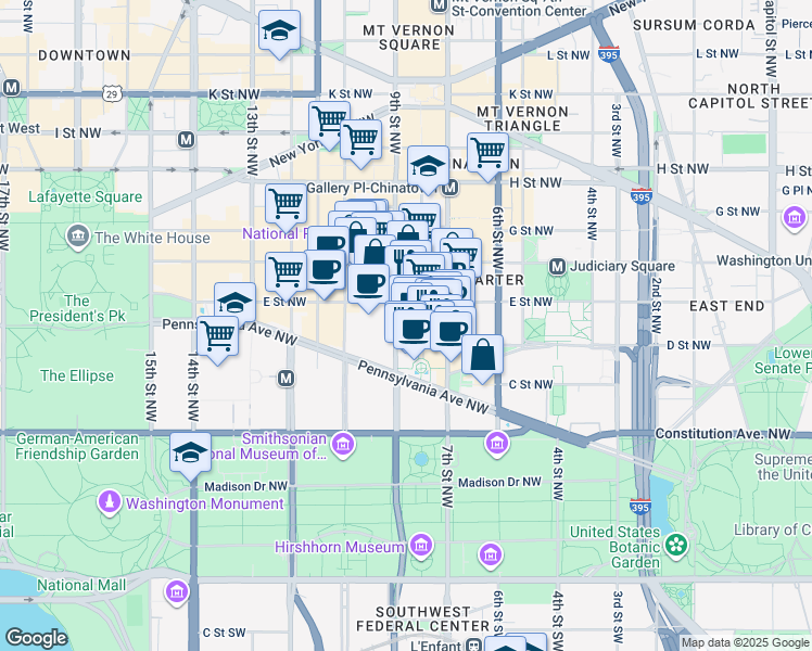 map of restaurants, bars, coffee shops, grocery stores, and more near 444 8th Street Northwest in Washington