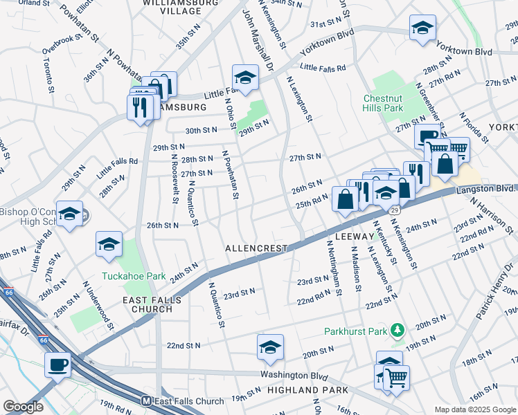 map of restaurants, bars, coffee shops, grocery stores, and more near 6072 26th Street North in Arlington
