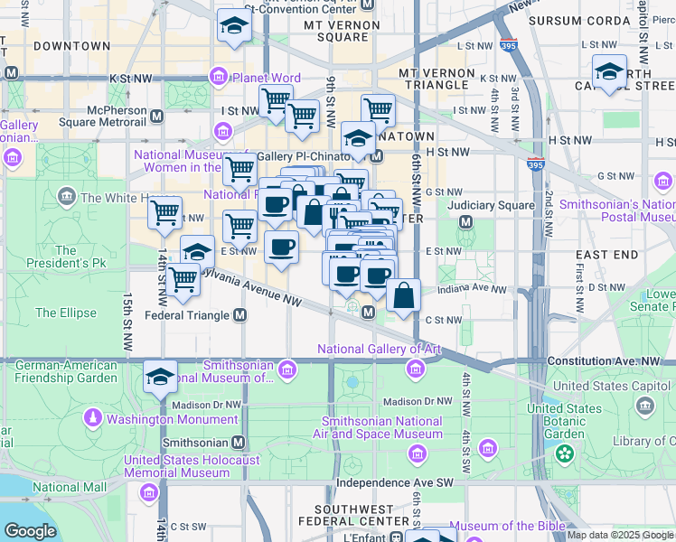 map of restaurants, bars, coffee shops, grocery stores, and more near 444 8th Street Northwest in Washington
